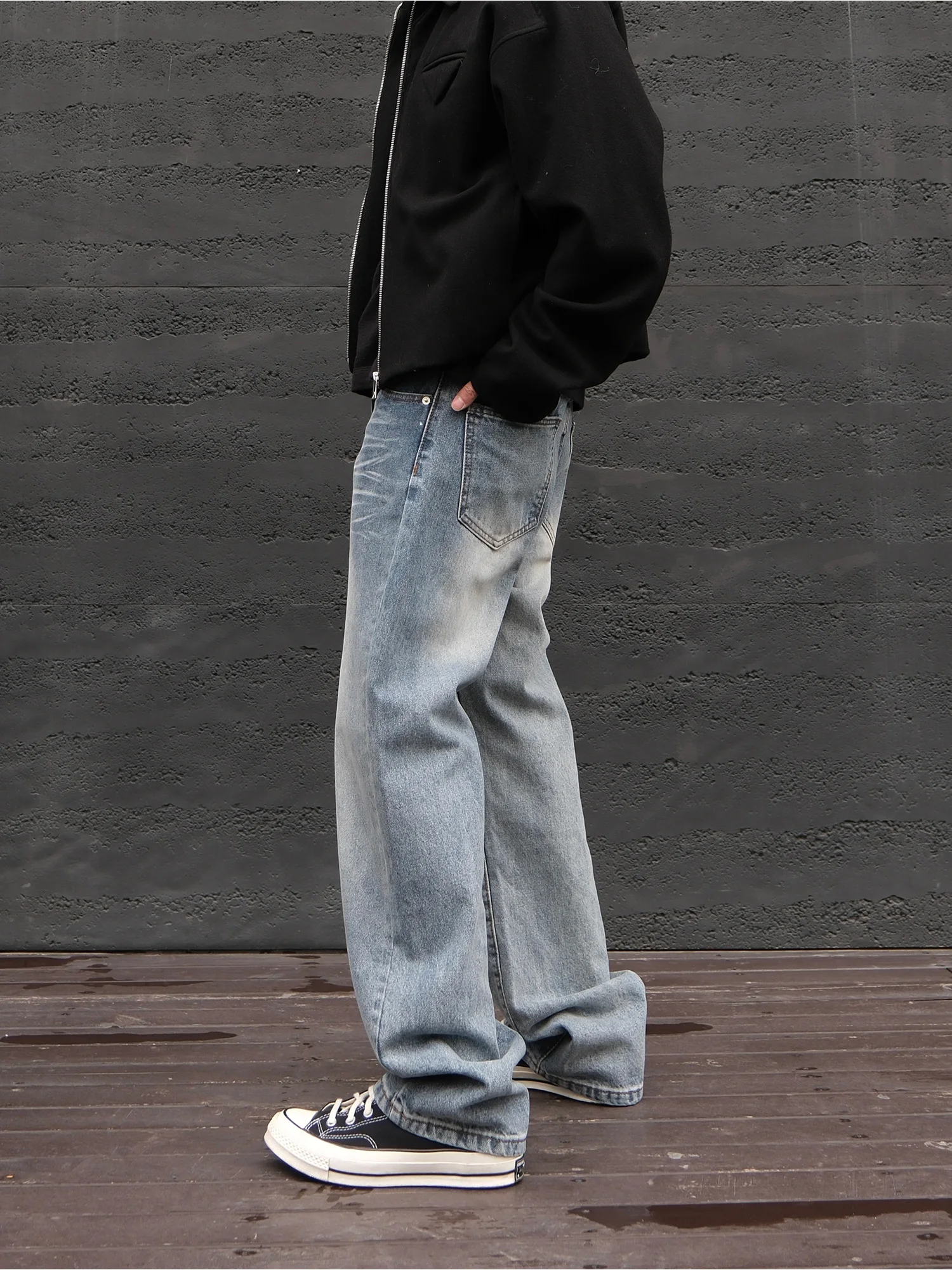 JDKZ الأمريكية الرجعية Waed واسعة الساق الجينز الرجال فضفاض معلقة السراويل الطويلة الشباب العصرية العلامة التجارية الجينز مستقيم قطع منخفضة الخصر