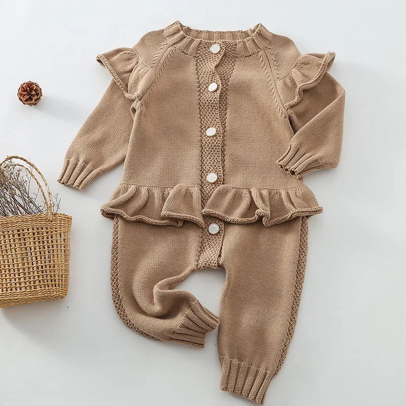 2024 New Autumn Infant Baby Girls Knitting Jumpsuit Long Sleeve Solid Color Korean Style Children Clothes Toddler Baby Bodysuits