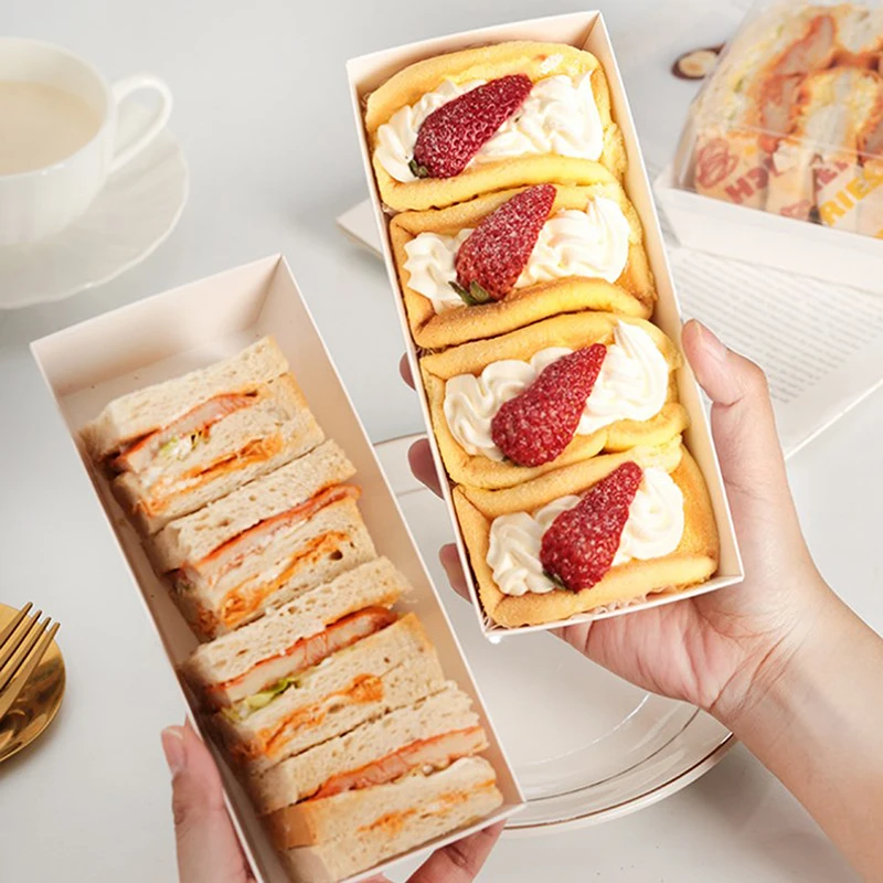 10Pcs Cake Dessert Donut Decoration Box Kraft Paper Cookie Bakery Food Sandwich Packing Box Wedding Birthday Party Supplies - view 4