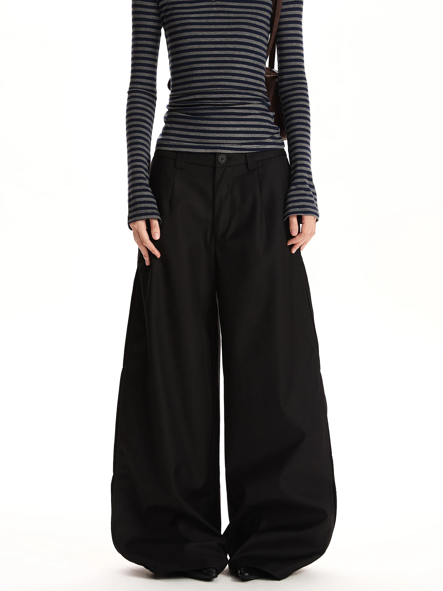 

VAT American Retro mat Bla A-Line Wide Leg Casual Pants Women Universal Slim Straight Commute Long Trousers