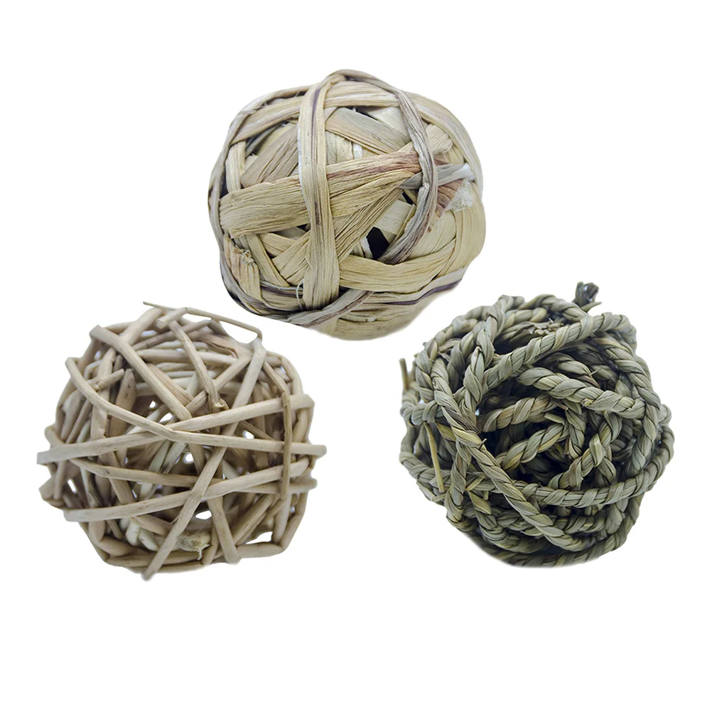 

3pcs Grass Weave Ball Chew Toys Natural Rattan Molar Toy for Hamster Rabbits Rat Guinea Pig Chinchilla