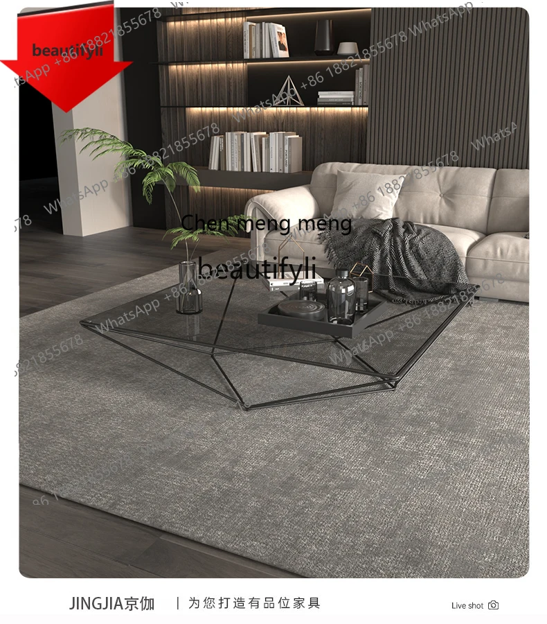 

E153 Italian Style Light Luxury Tempered Glass Coffee Table Home Living Room Square Creative Coffee Table