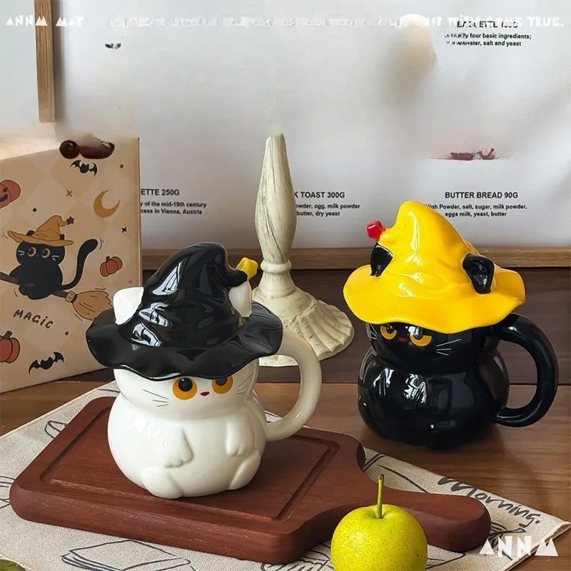 2025 New High-Quality Ghost Cat Ceramic Mug with Lid - Stylish Home Drinking Cup for Women, Practical  Convenient for Daily Use view 2