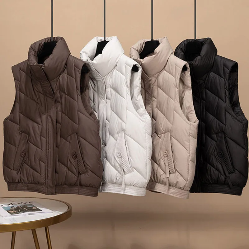 Gilet en coton pour femmes, veste courte sans manches, ample et chaud, manteau pour dames, vêtements d'extérieur, automne hiver 2025