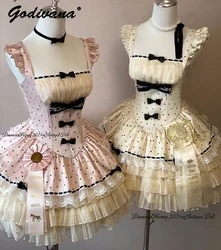 Vintage Romantic Girls Doll Lolita Polka Dot Jsk Dress New Summer Women's Sweet Bow Princess Short Party Birthday Dresses