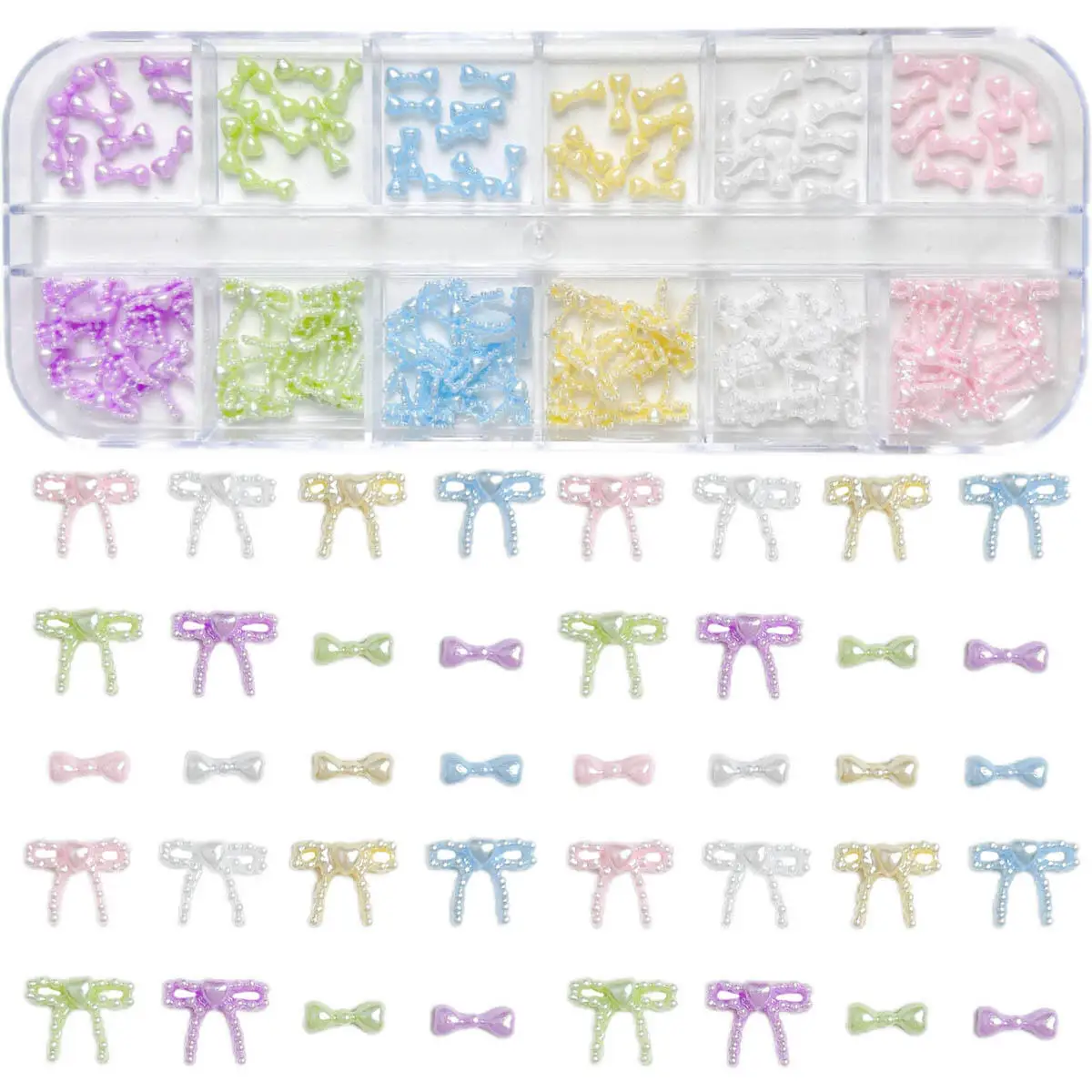 1 caixa doce brilhante 6 cores laço resina decorações da arte do prego adorável mini laços arcos encantos do prego para diy ornamentos de unhas de fadas