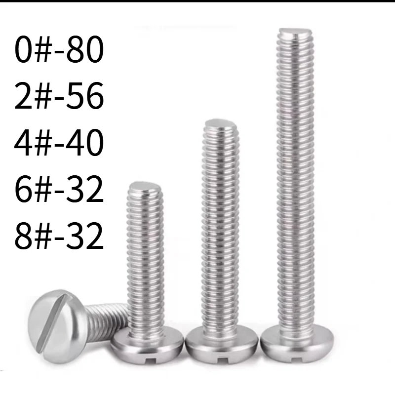 

50 шт. 0 # -80 2 # -56 4 # -40 6 # -32 8 # Винт с полукруглой головкой и прямым шлицем, крупная резьба, нержавеющая сталь 304, американский стандарт, -32 UNC UNF