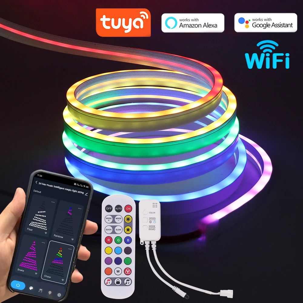 

Tuya WIFI APP Control DC 5V Dream Colors WS2812B RGB Neon Light 6X12MM Home DIY Neon Sign Flexible Ribbion Rope LED Strip