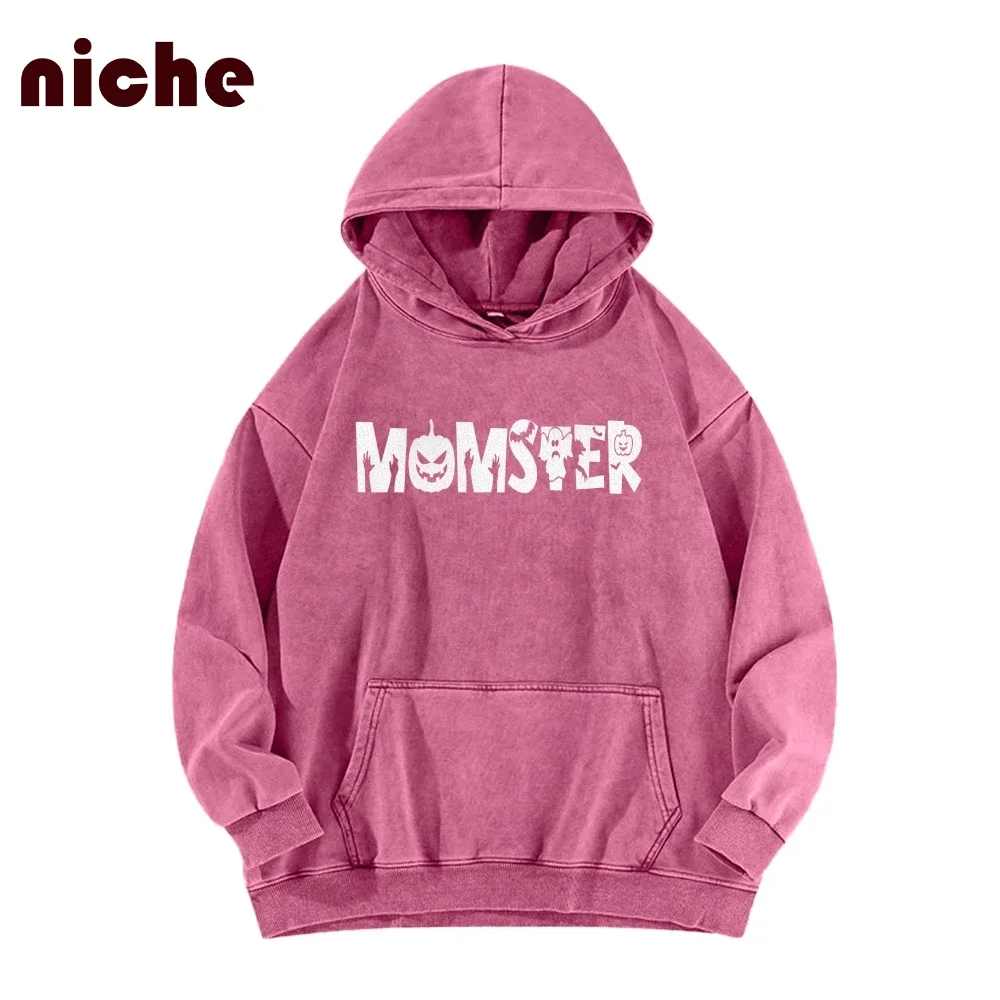 

Cartoon Simple Hooded Sweater Halloween Style Graphic Printing Trend Designer Loose Shoulder Hoodie 2024 New Sweatshirt