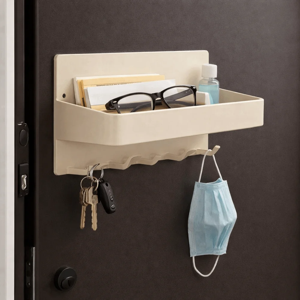 

Магнитная настенная полка из углеродистой стали для хранения, большая вместимость, для боковой стороны холодильника, с крючками, без сверления, держатель для ключей