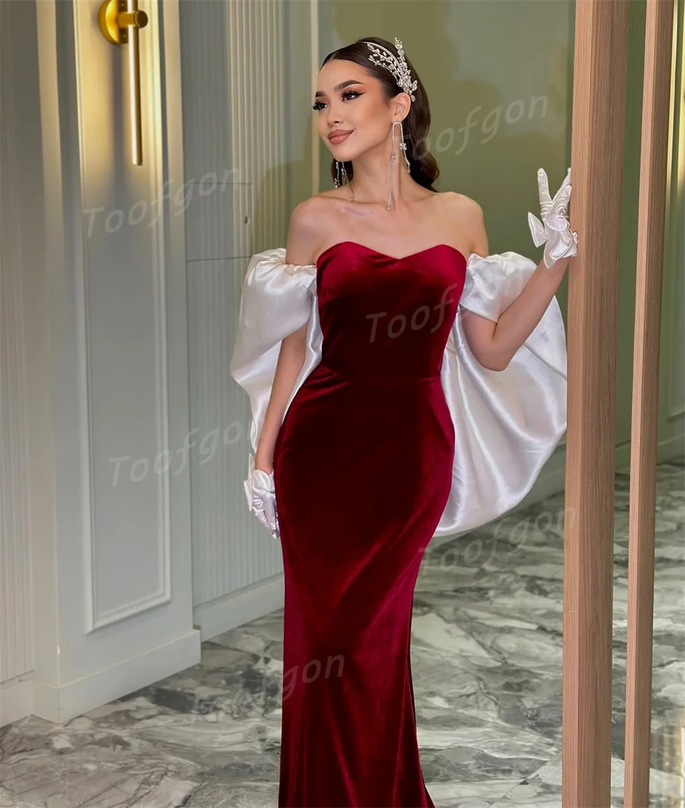 Toofan Милая бархатная русалка вечерние платья по индивидуальному заказу белая накидка с рукавами длинное бордовое женское вечернее платье для выпускного вечера