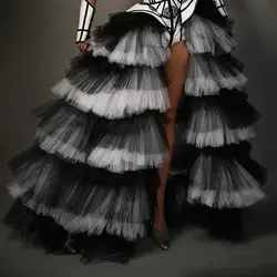 Mingli Tengda Tulle Black and White Overskirt Detachable Train  Waist Tiered Puffy Mesh Removable Skirt Women