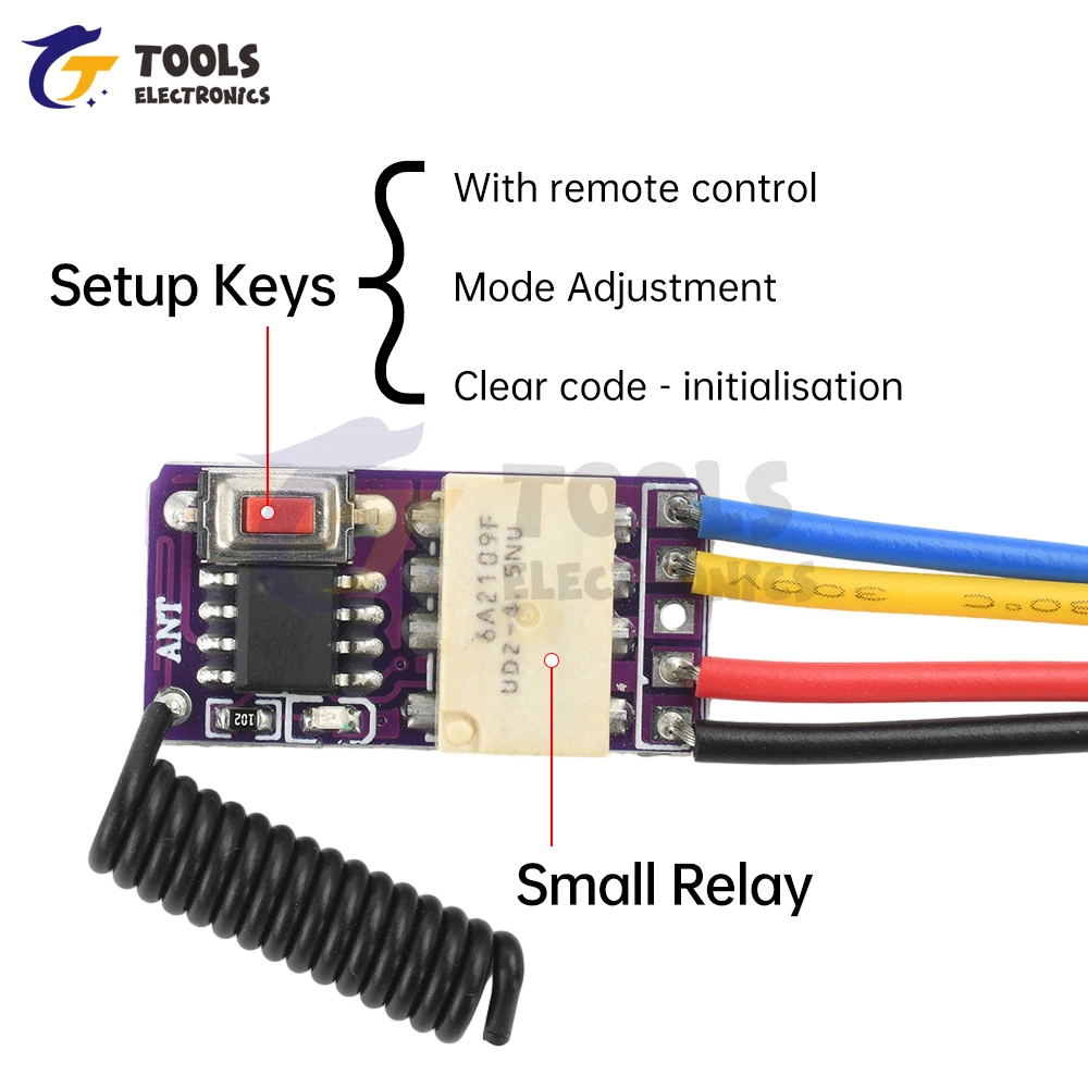 DC3.7-12V 433MHZ Ultra Micro Mini Jog Pulsante Relè di ripristino Modulo interruttore di telecomando senza fili Inching/interblocco/autobloccante