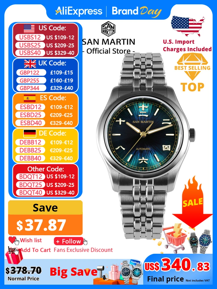 San Martin New 39mm Gada Watch Chinese Style Original Design Sunburst JianZhan Miyota 90S5 Men Dress Automatic Mechanical SN0144