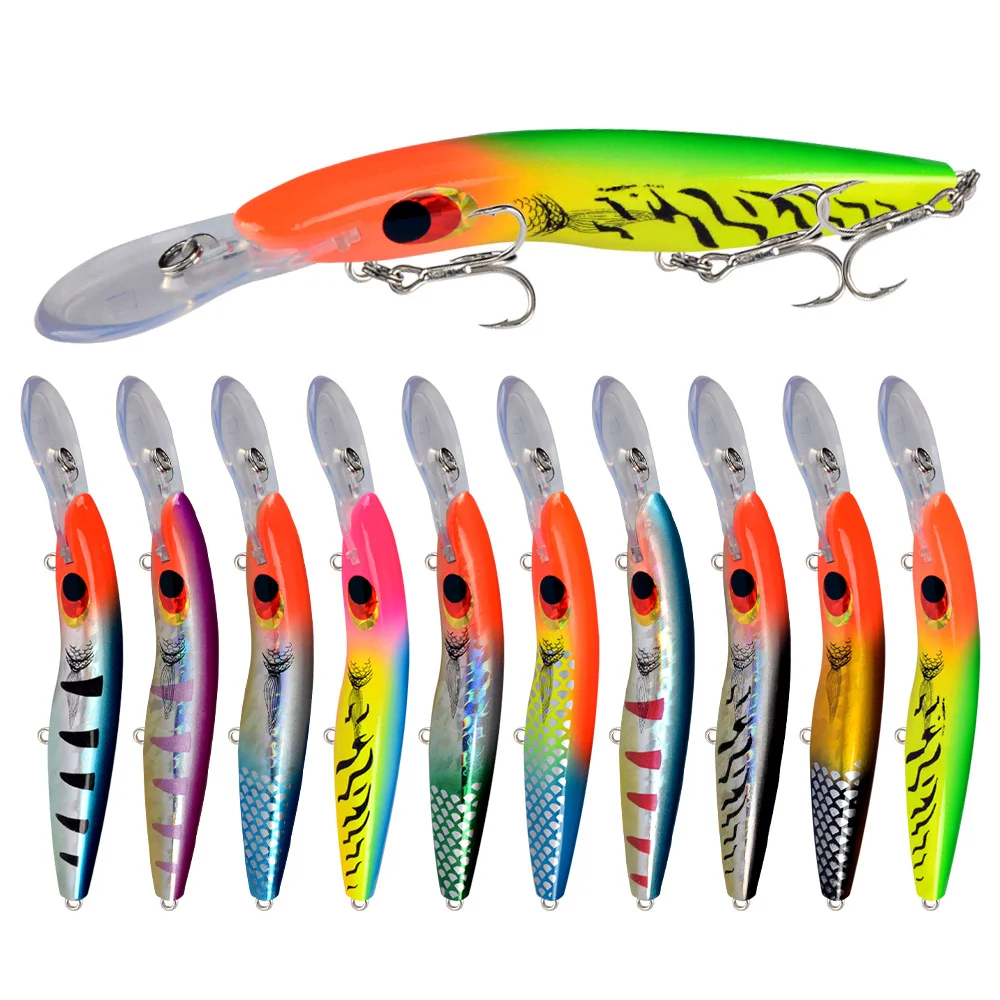 Effective Deep Diving 8M+ Big Minnow Wobbler 10 Color Fishing Lures Simulate Bending Trolling for Freshwater Carnivorous Fish