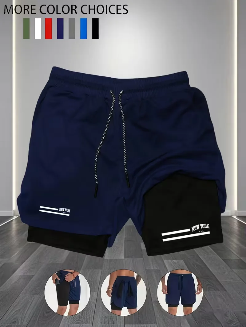 Men's fashionable sports shorts quick drying 2-in-1 multifunctional fitness pants suitable for casual fashion outdoor gym summer
