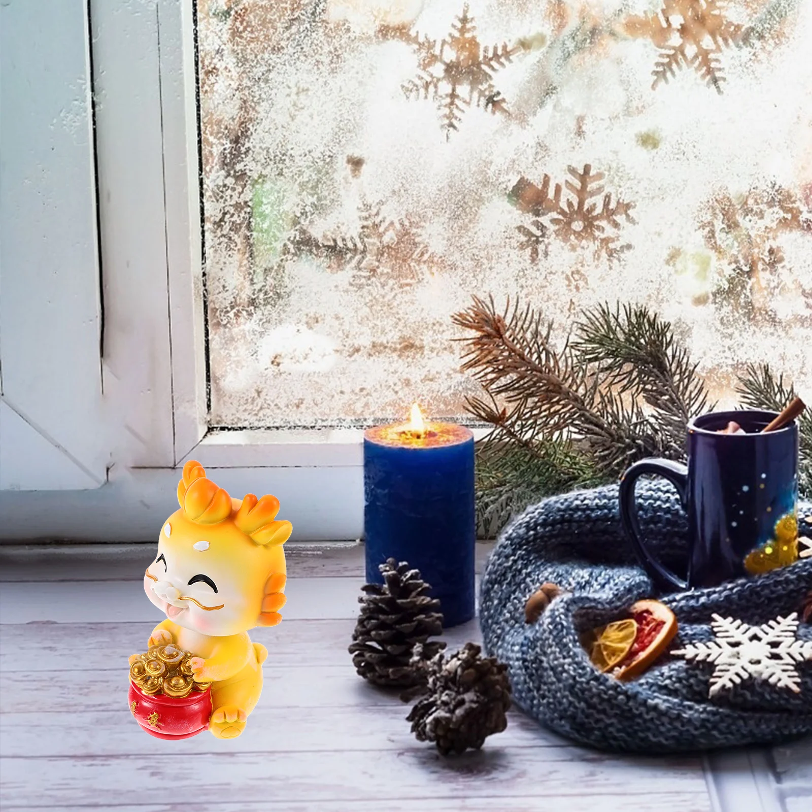 

Year of The Dragon Decor Mini Resin Figurine Yellow Small Desk Car Garden Cartoon Statue Bonsai Landscape Ornament
