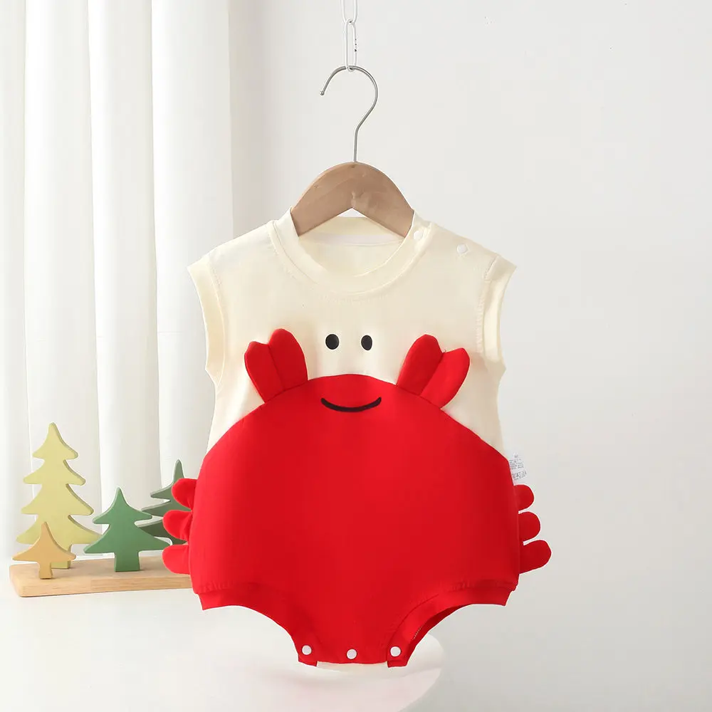 Infant Summer Thin Pure Cotton Cartoon Cute Romper for Boys and Girls, Sleeveless Onesie for Photos, Sweat-Absorbent and Breathable
