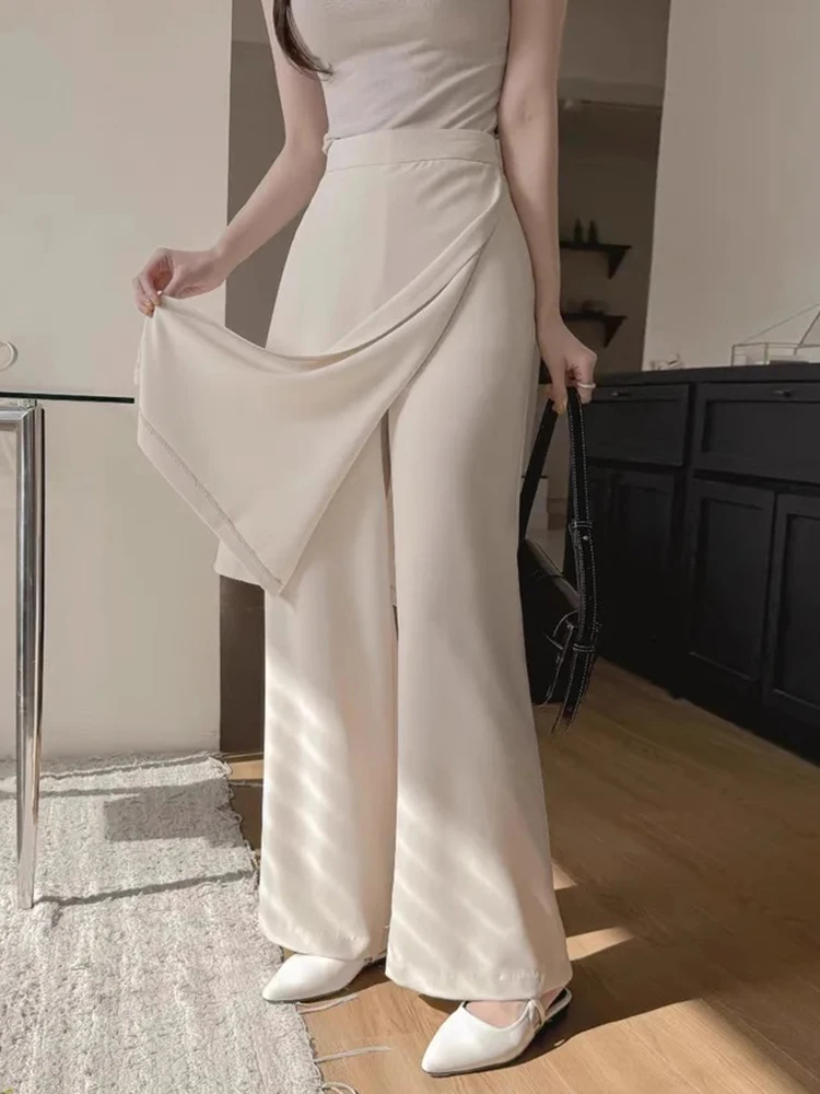 SuperAen Koreanische Chic Sommer Nische Hohe Taille Spleißen Gefälschte Zwei-stück Unregelmäßigen Rock Casual Hosen Hosen Frauen