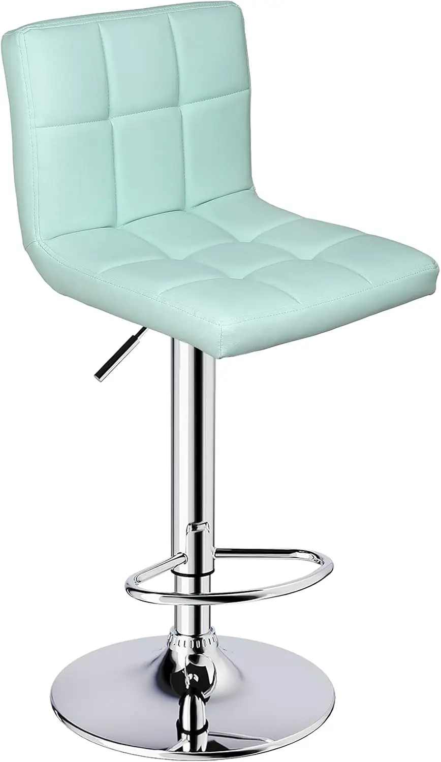 Leopard Bar Stools, Modern Pu Leather Adjustable Swivel Bar Stool With Back, Set Of 2 (Mint Green)