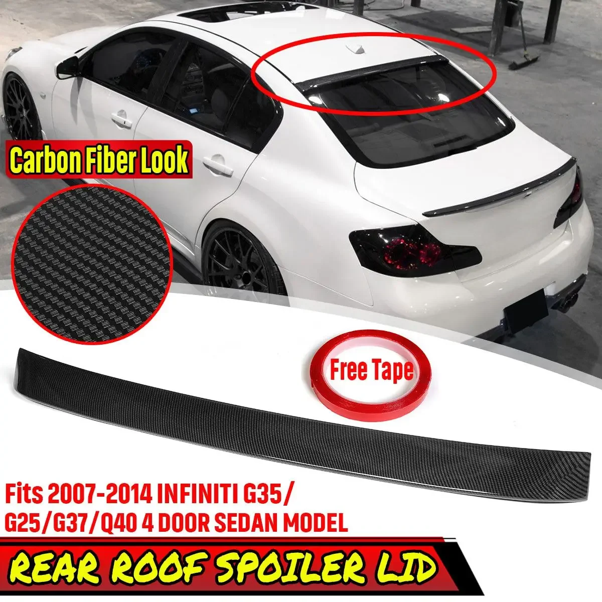 

G37 Q40 Car Rear Trunk Spoiler Wing Rear Roof Wing Lip Extension For INFINITI G35 G25 G37 Q40 4 Door Sedan 2007-2014 Body Kit