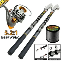 GHOTDA Short Telescopic Rock Fishing Rod Combo 1.5-3M Carbon Pole Spinning Reel 1000-3000 Series with Braided Line Full Kits