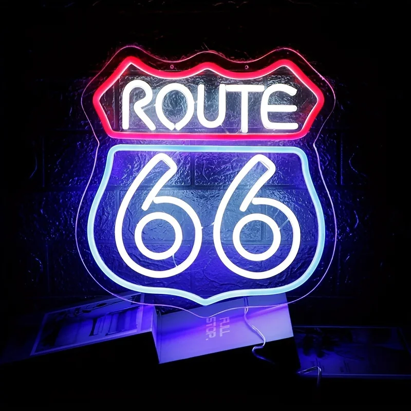 Route 66 LED Neon Sign Light, Art Man Cave Neon Light Dimmable Switch LED Neon Lights Signs Wall Decor For Bedroom Home Office