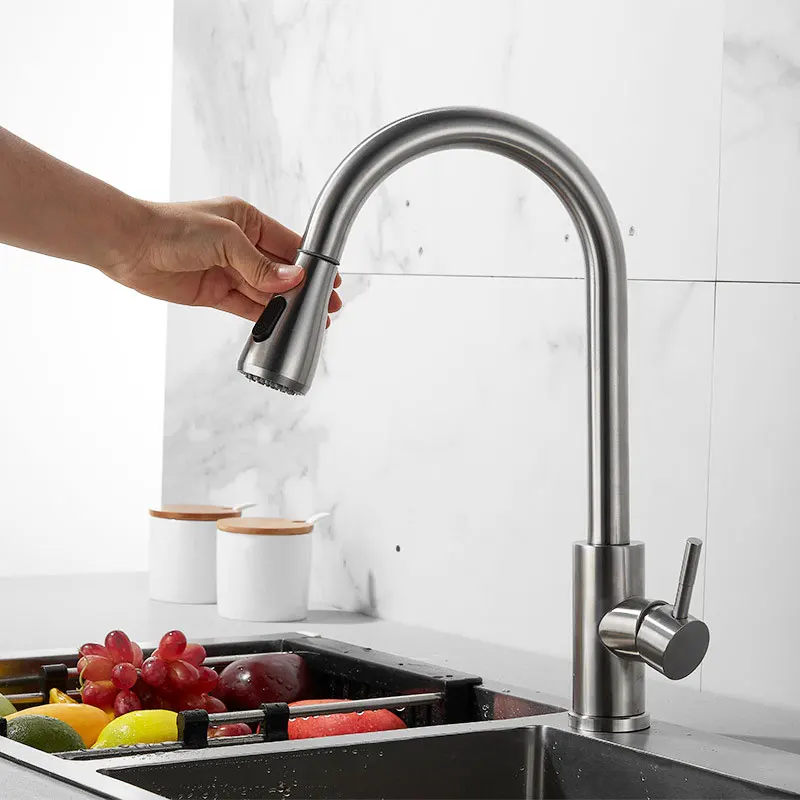 

Kitchen Faucets Stainless Steel Mixer Single Hole Pull Out Spout Hot And Cold Tap Kitchen Sink Mixer Tap Stream Sprayer Head Tap