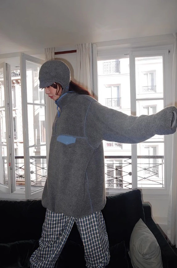 

Cute Little Lamb Embroidery Fce Sweatirt with Hat Loose Fit Commute Sle Polyester Long Sve Zipper Mid-Length Coat