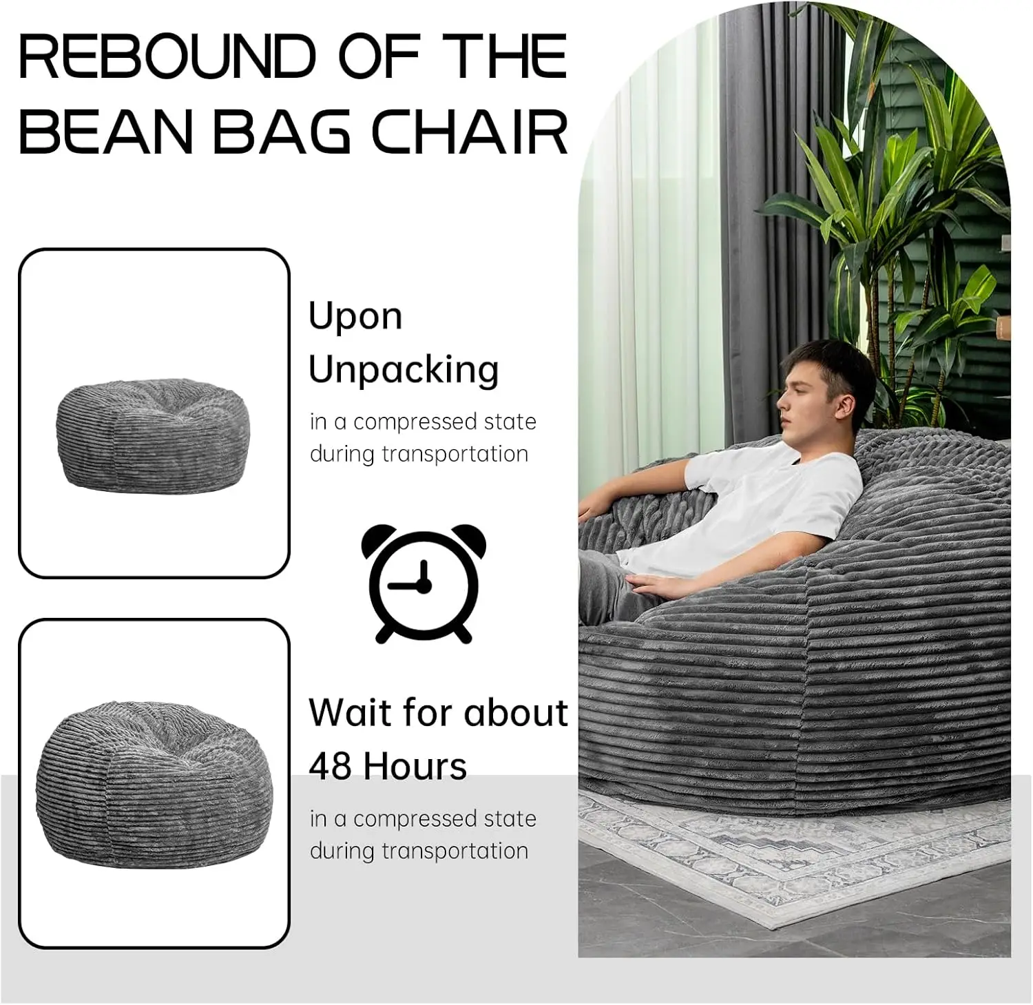 ขนาดใหญ่Bean Bagเก้าอี้สําหรับผู้ใหญ่,6FTยักษ์Beanbagเก้าอี้หน่วยความจําโฟม,Ultra Soft Lazyโซฟาสําหรับห้องนั่งเล่นห้องนอน,G