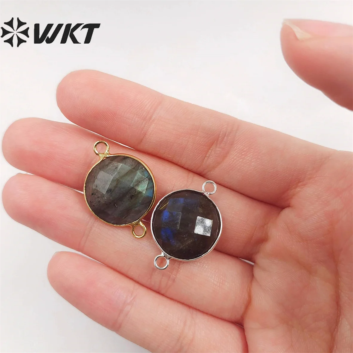 WT-C118 Wholesale Natural Labradorite  Stone Connector For Friends With 18k Gold Plated Perfect Decoration