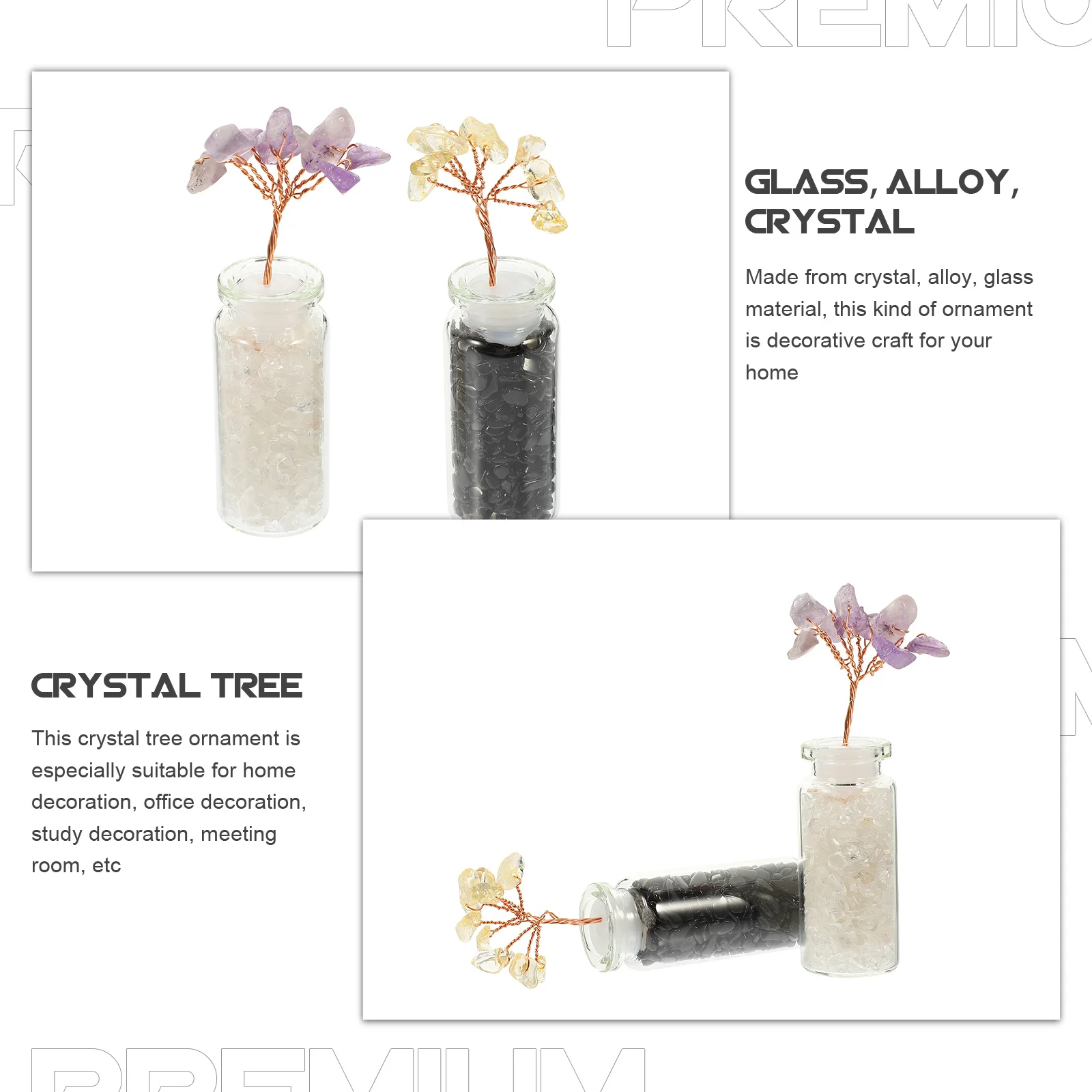 

2Pcs Crystal Fortune Tree Ornament Exquisite Glass Alloy Decorative Craft for Home Office Desktop Holiday Festival Luck Wealth