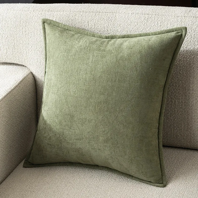 Spring Green Cushion Cases Edges Double-Stitched Modern Chenille Throw Pillow Covers Home Decor for Couch Living Room 18x18 Inch