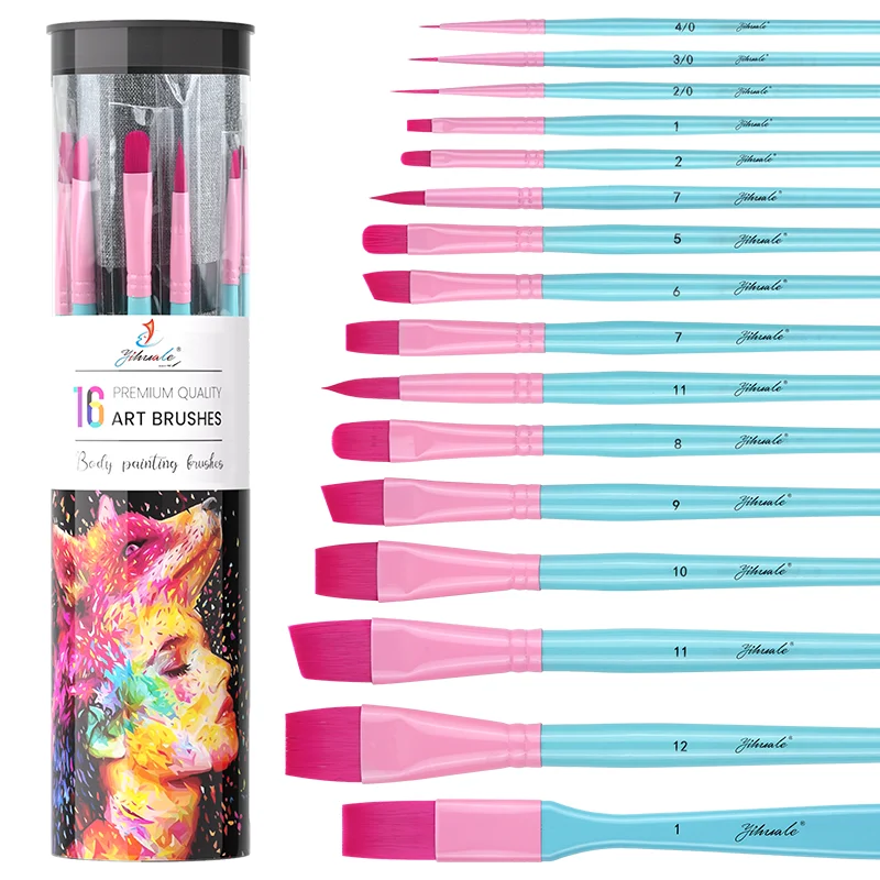 مجموعة فرش ألوان مائية زرقاء مكونة من 16 قطعة لتعلم الرسم الزيتي، لوحة أكريليك، ألوان مائية، فرش سلسلة فنية للفنانين