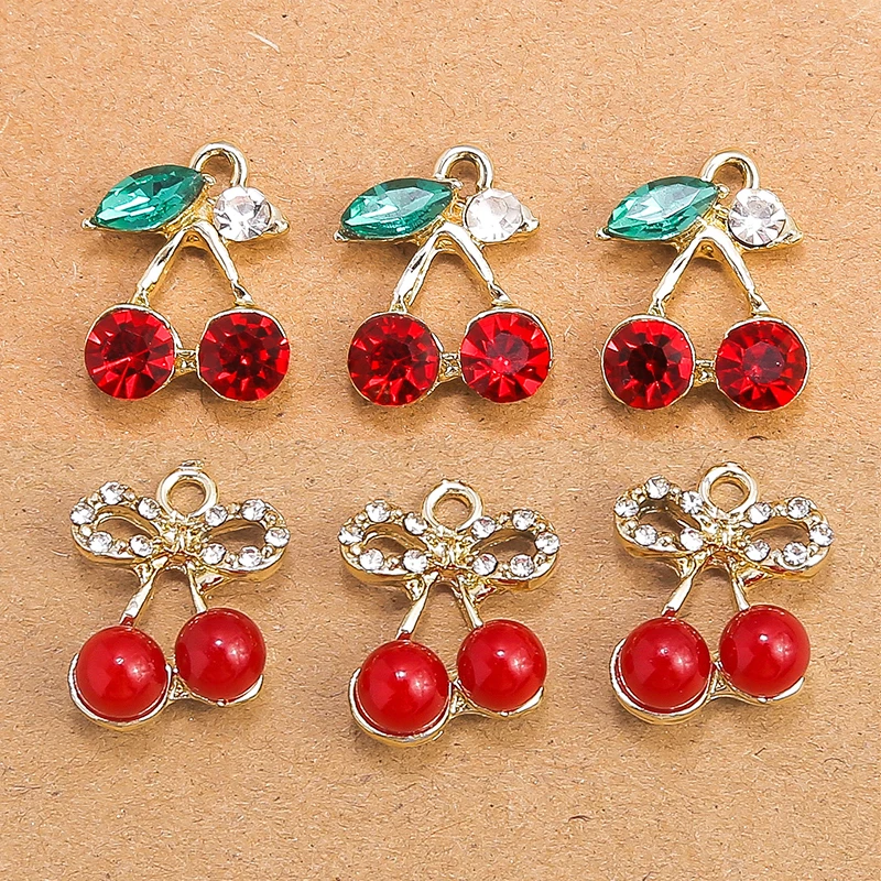 

10pcs/lot Elegant Crystal Cherry Charms for Jewelry Making DIY Love Heart Animal Bear Fish Charms Pendant for Necklaces Earrings