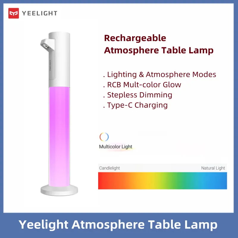 

Перезаряжаемая атмосферная настольная лампа Yeelight, RGB настольная лампа, защита глаз, двойной режим