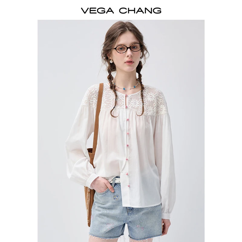 

Vega Chang New Summer Style Women's Pink Button-Down Shirt French Pastoral Style Shirt