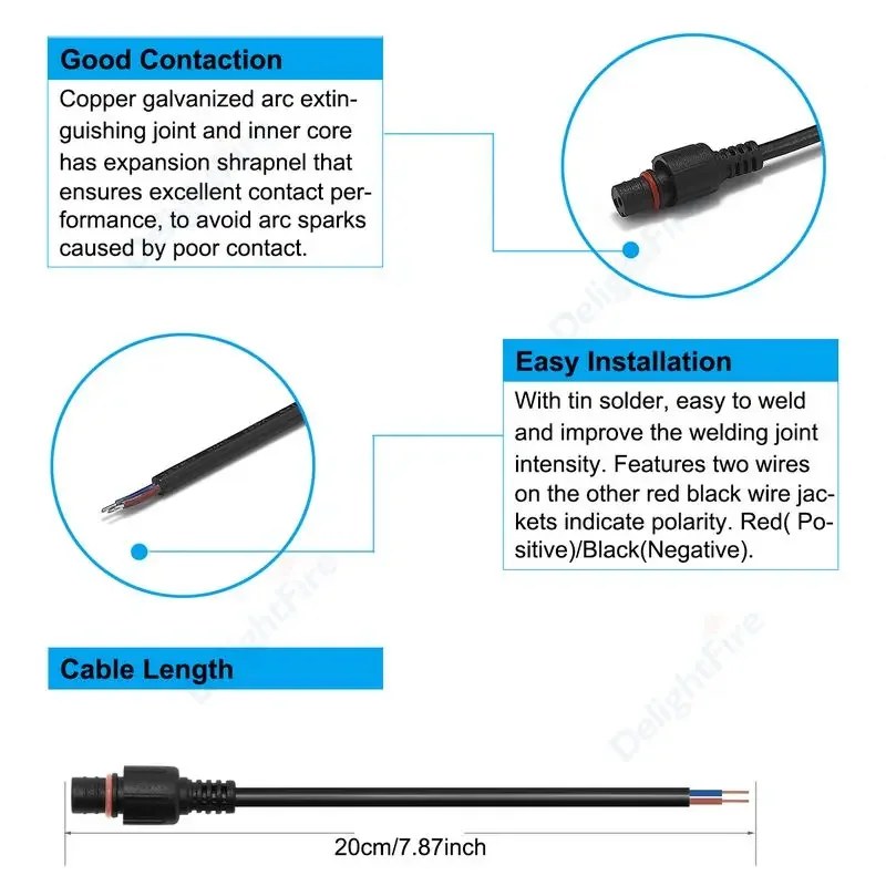 2/3/4 Pin Electrical Connector Male Female 20cm IP65 22AWG Extension Cable For Car/Truck/Boat/Indoor/Outdoor LED Strip String