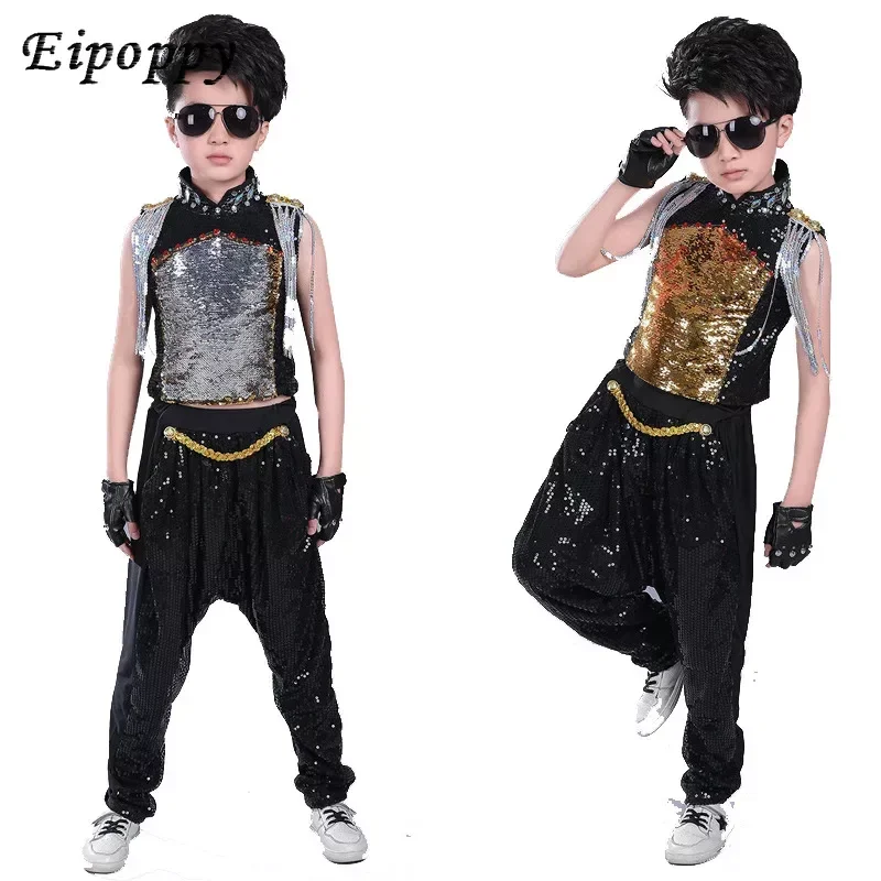 

Children's Modern Dance Drum Sequins Costume Boys Girls Hip Hop Clothes Toddler Jazz Dance Performance Outfits Stage Clothing