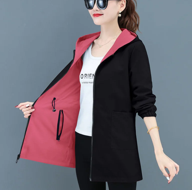 2024 Autumn Women\'s Double-sided Windbreaker  Hooded Trench coat