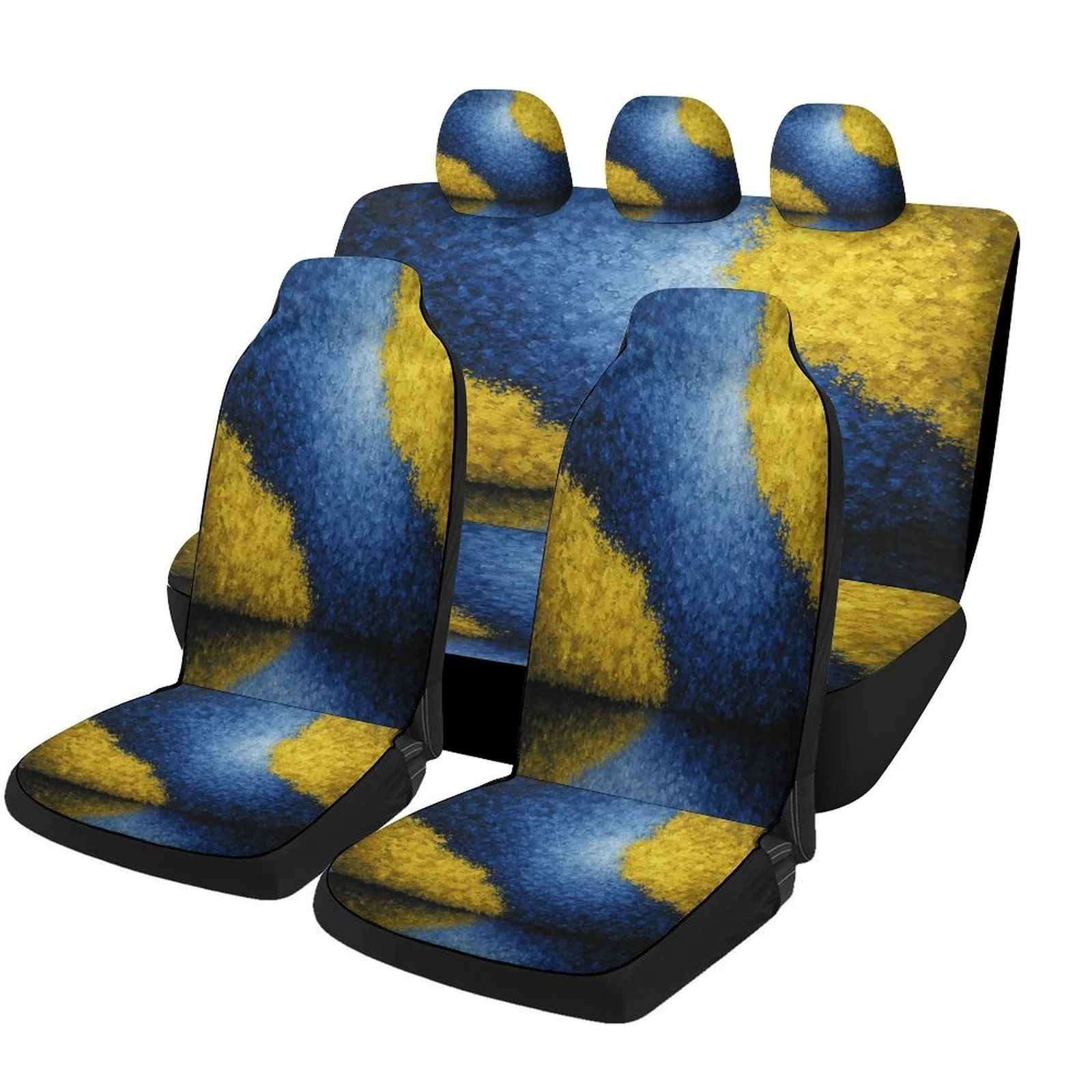 

Blue Yellow Abstract Designed Car Seat Cover Set For Most Cars, Trendy Novelty High-quality Car Seat Protector Covers Full Set,