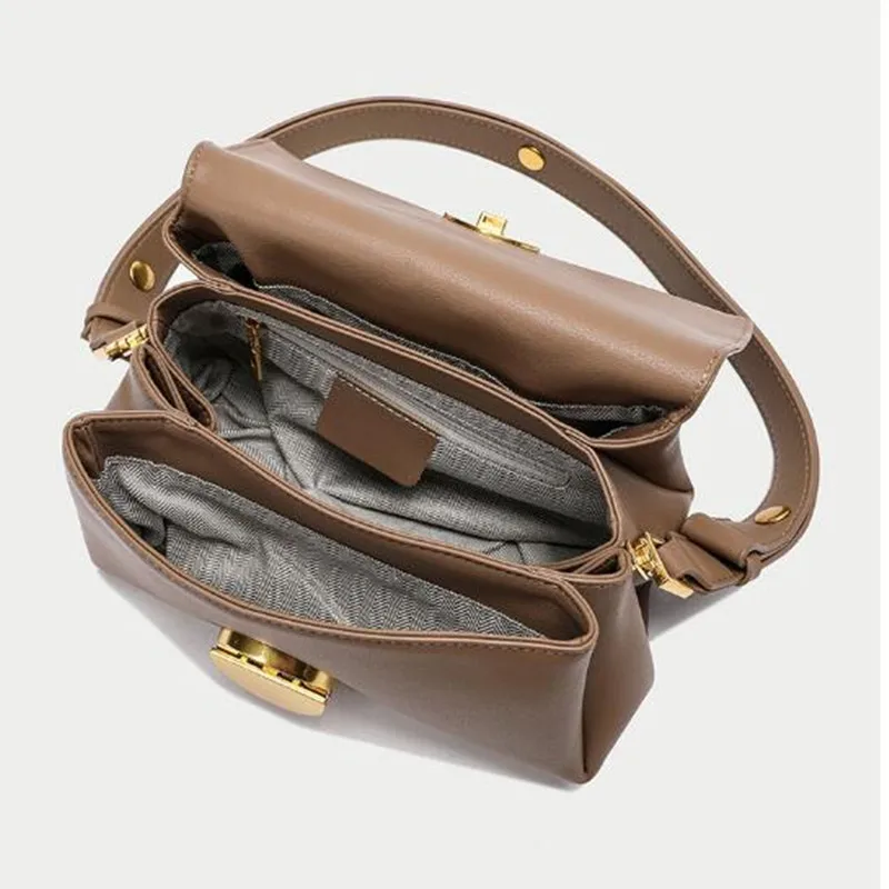 Fashion Leather Bag Woman Brand Designer Shoulder Messenger Bags Handbag Beige Flap Multi Pockets Female Adjust Crossbody Bags