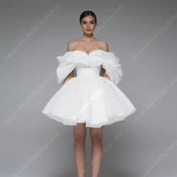 Mooie Royale Korte Trouwjurken Sexy Off-Shoulder Mouwloze Bruid Jurken Verlovingsbanket Vestidos De Novias 2024