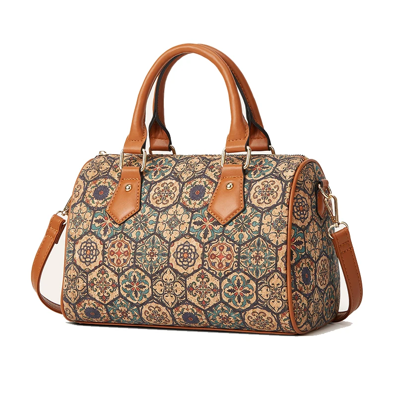 

Totes European and American Retro Cork Leather National Printing Long Large Capacity Cross Shoulder Bag