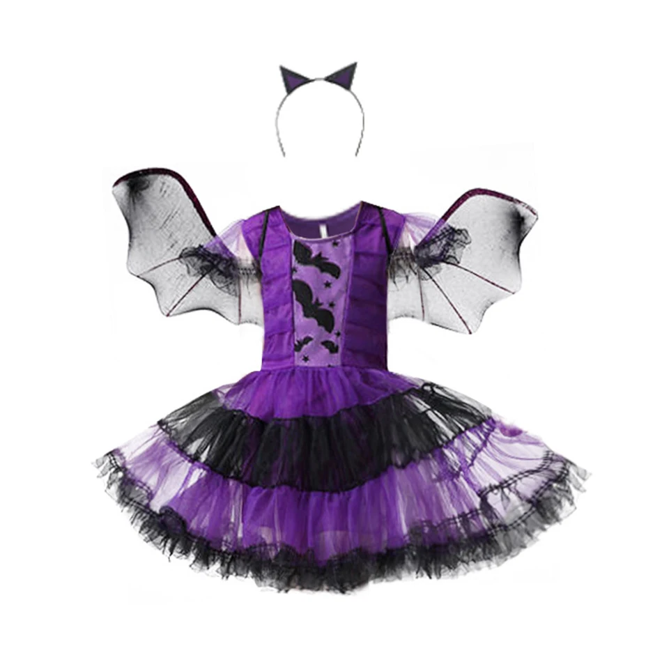 Halloween Costume Girls Fantasy Witch Dress Luxury Fancy Bat Spider Halloween Theme Party Outfits Kids Stage Performance Sets