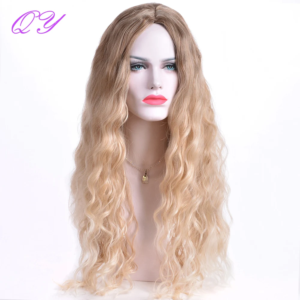 Natural Synthetic Women's Wig Long Curly Black Ombre Linen Brown Color Women Wigs High Temperature Fiber Daily Wear Ladies Hair