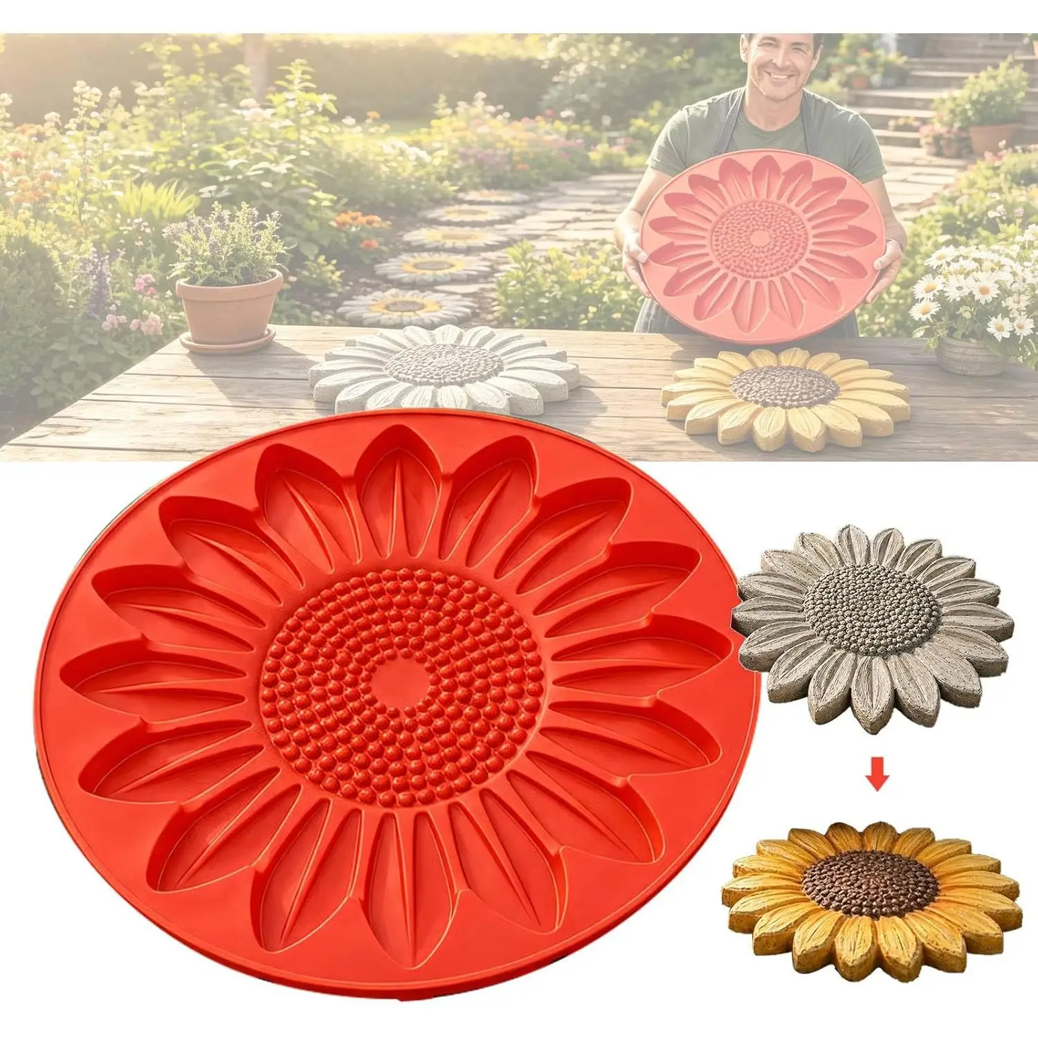 Reusable Sunflower Shaped Stepping Stone Mould Silicone Concrete Casting Diy Garden Walkway Path Pavement Decor Outdoor Ornament