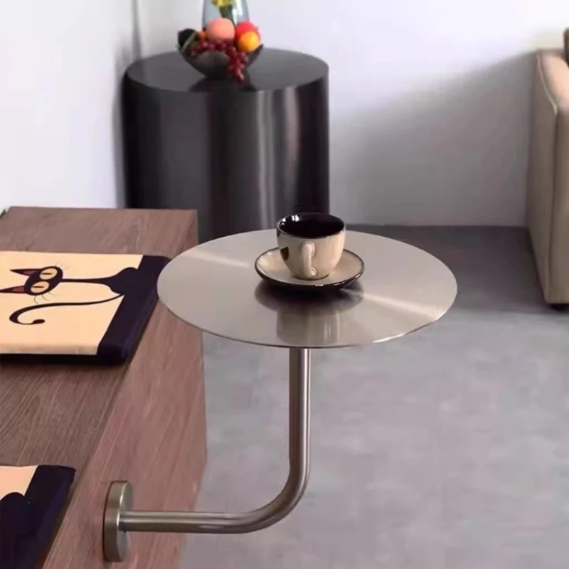 Internet celebrity trend milk tea shop cafe Internet celebrity wall mounted stainless steel small round table wall
