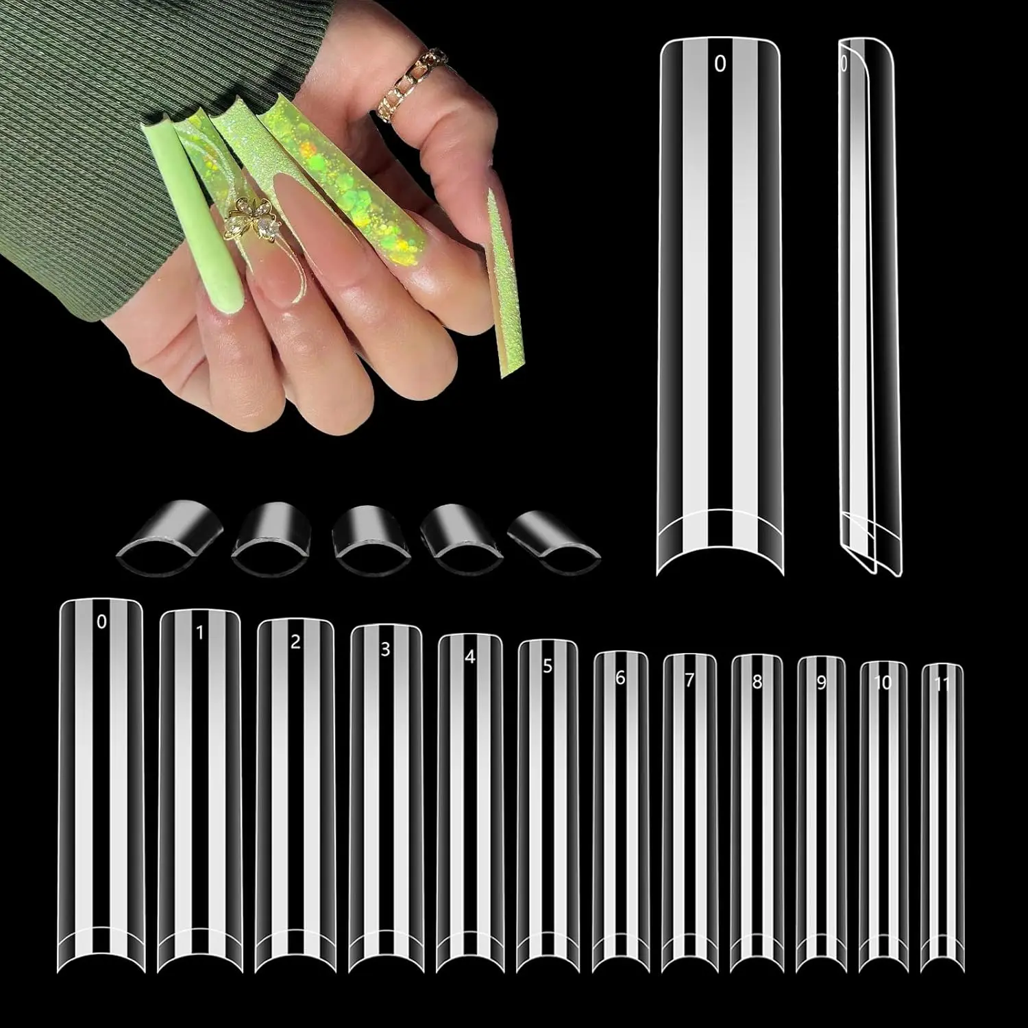 24/120/240/504/1200 PCSClear No C Curve Nail Tips for Acrylic Nails Professional Extra Long Tapered Square Straight DIY