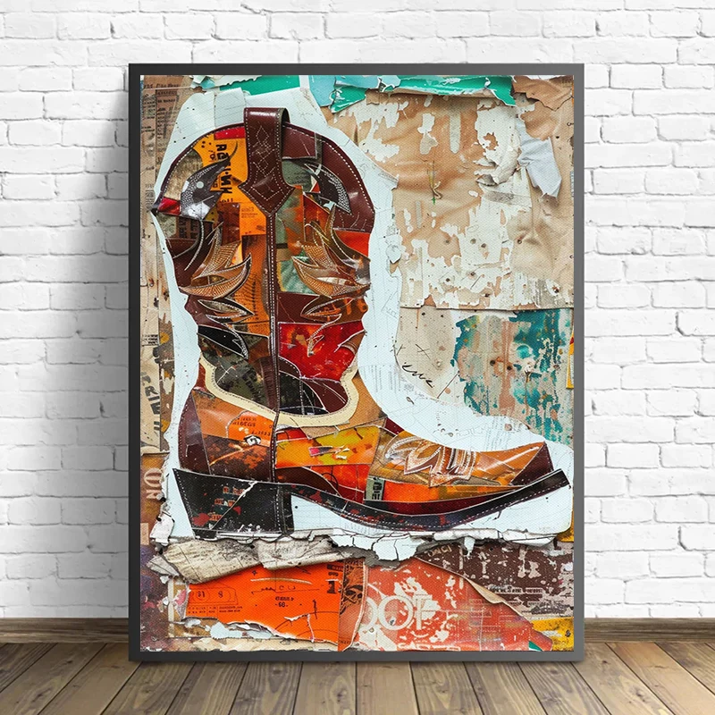 Vintage Classic Western Cowboy Boots Hat Posters and Prints Canvas Printing Wall Art Picture for Living Room Home Decor Gifts